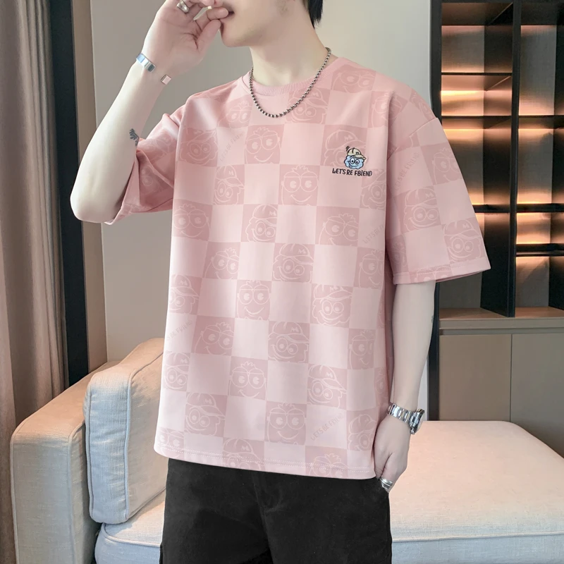 满印时尚T恤男潮牌ins半袖宽松上衣2024新款夏季男士休闲薄款体恤