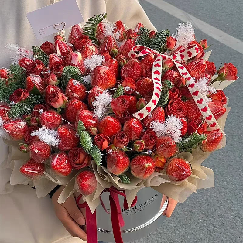 全国配送草莓鲜花花束节日玫瑰花速递同城上海北京广州配送鲜花