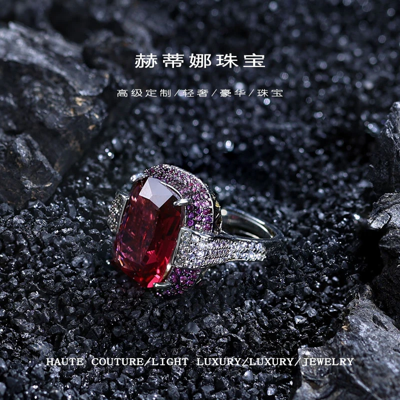 铜合金合成锆石戒指 J61011轻奢高贵气质设计红刚经典可调节女戒