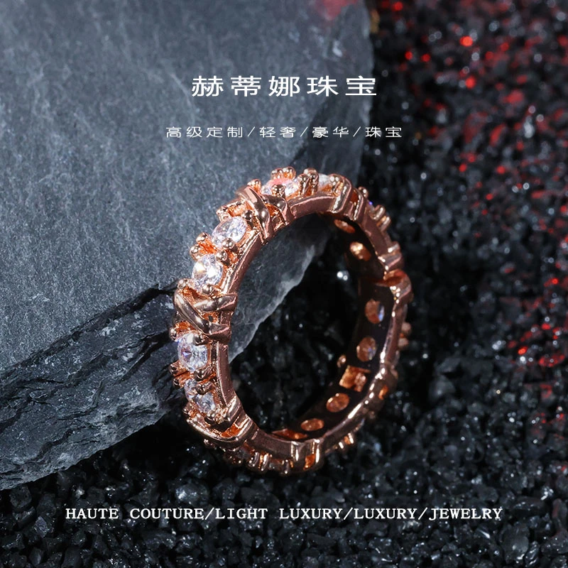 铜合金合成锆石戒指 W12386 轻奢复古精致 活口戒