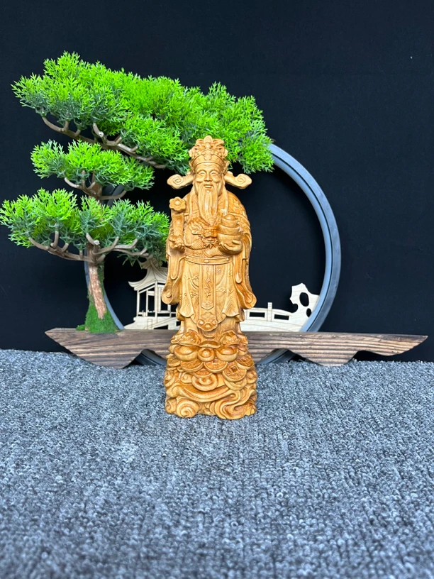 柏木财神爷官帽木雕工艺品 高21公分