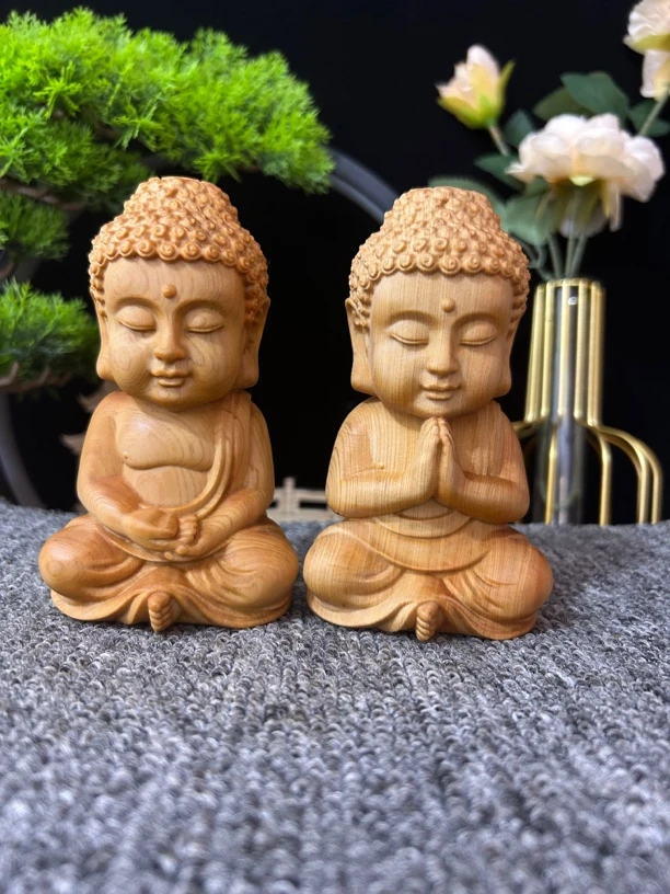 太行崖柏木大款宝宝佛一对人物实木文玩雕塑家居摆件木雕工艺品