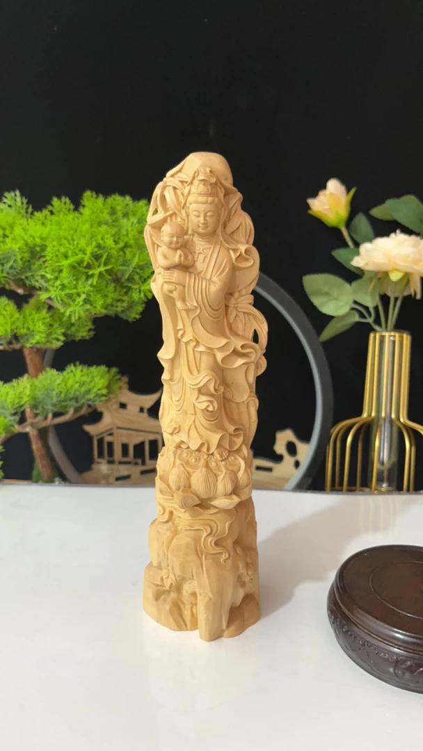 小叶黄杨木送子观音实木送子观音木雕工艺品23/6