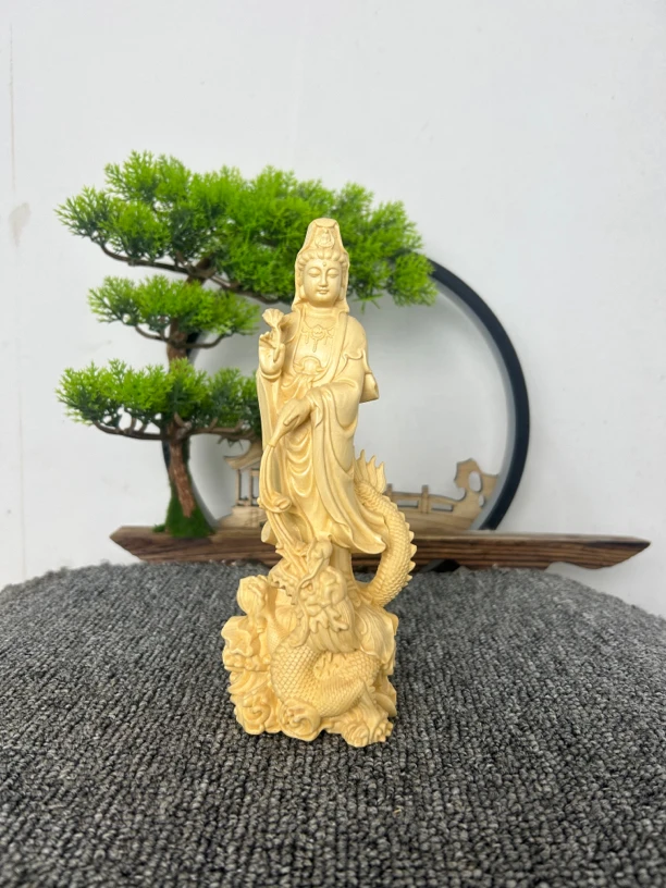桧木御龙观音木雕工艺品 高30公分