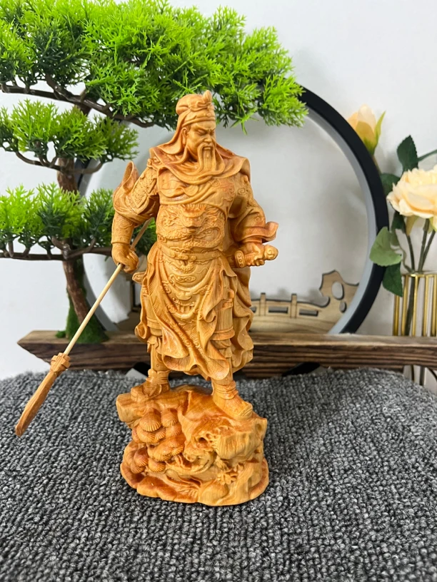 太行柏木大的横刀关公木雕工艺品20公分