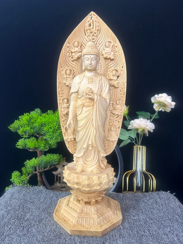 桧木阿弥陀佛大屏风木雕工艺品