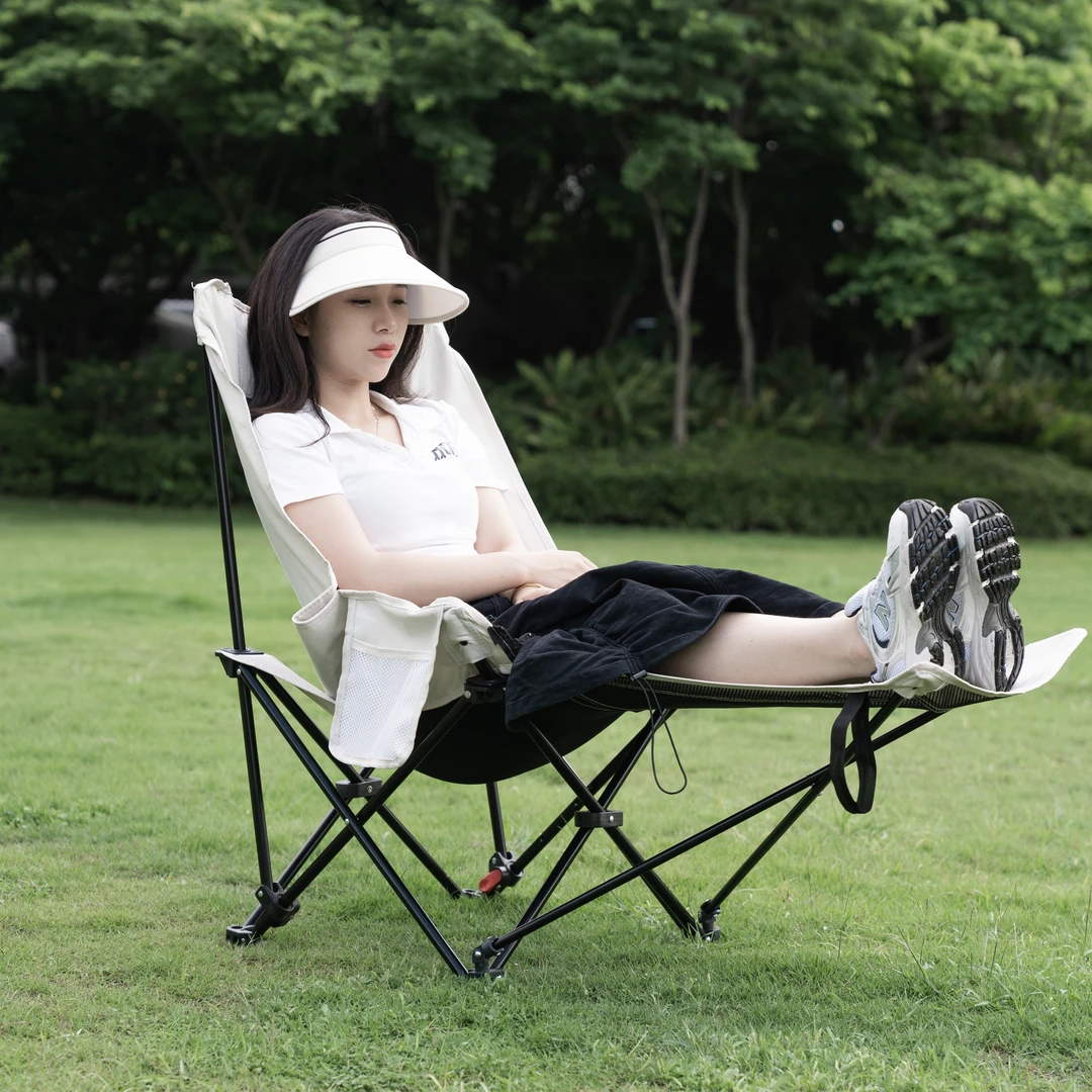 户外月亮椅休闲椅可坐可靠可躺露营折叠沙滩椅钓鱼凳午睡椅