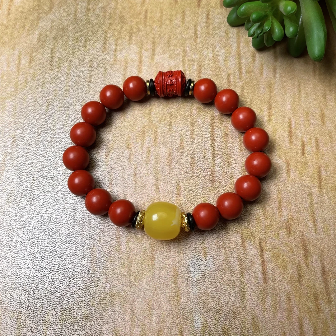 【朱砂】10mm圆珠六字真言款朱砂手串