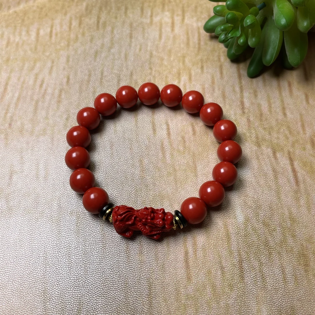 【朱砂】10mm圆珠貔貅款朱砂手串