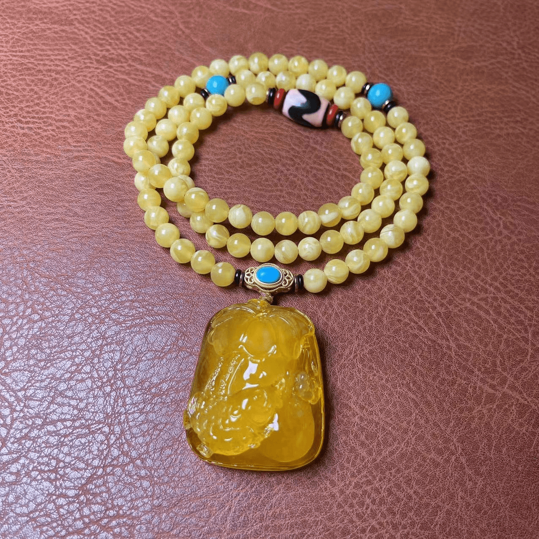 【黄花纹】51*41*23mm莲年有鱼雕刻的时尚项链