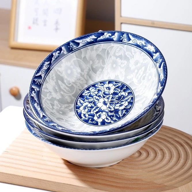 6只装7英寸中式青花瓷饭碗陶瓷釉下彩家用吃饭碗面碗大汤碗防烫