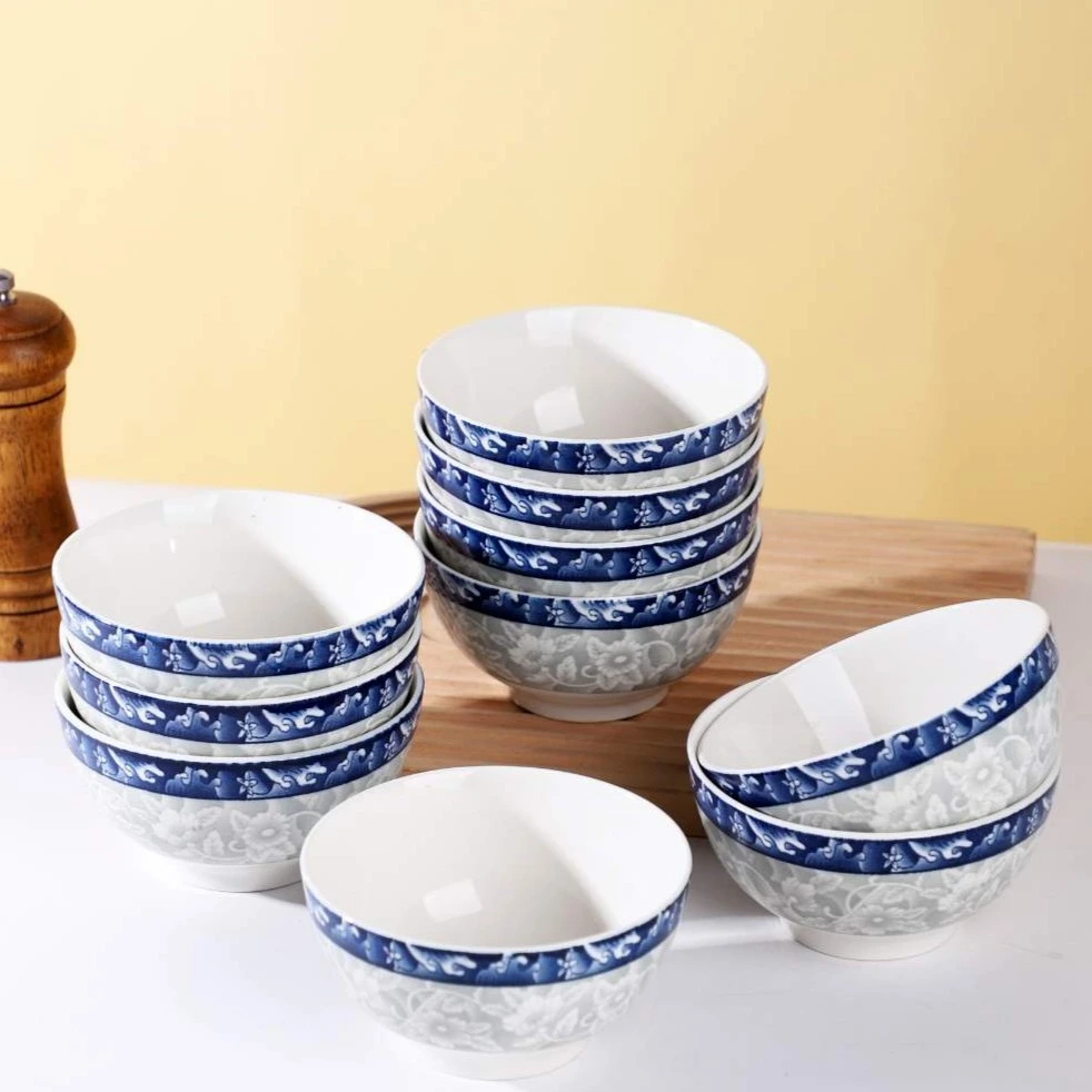 青花瓷5英寸10只装大饭碗家用碗陶瓷碗套装吃饭碗面碗餐具中式