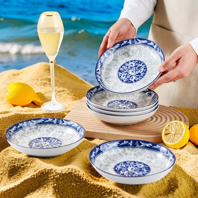 6.25英寸10个青花瓷盘子陶瓷菜盘家用饭盘餐盘餐具菜碟子中式