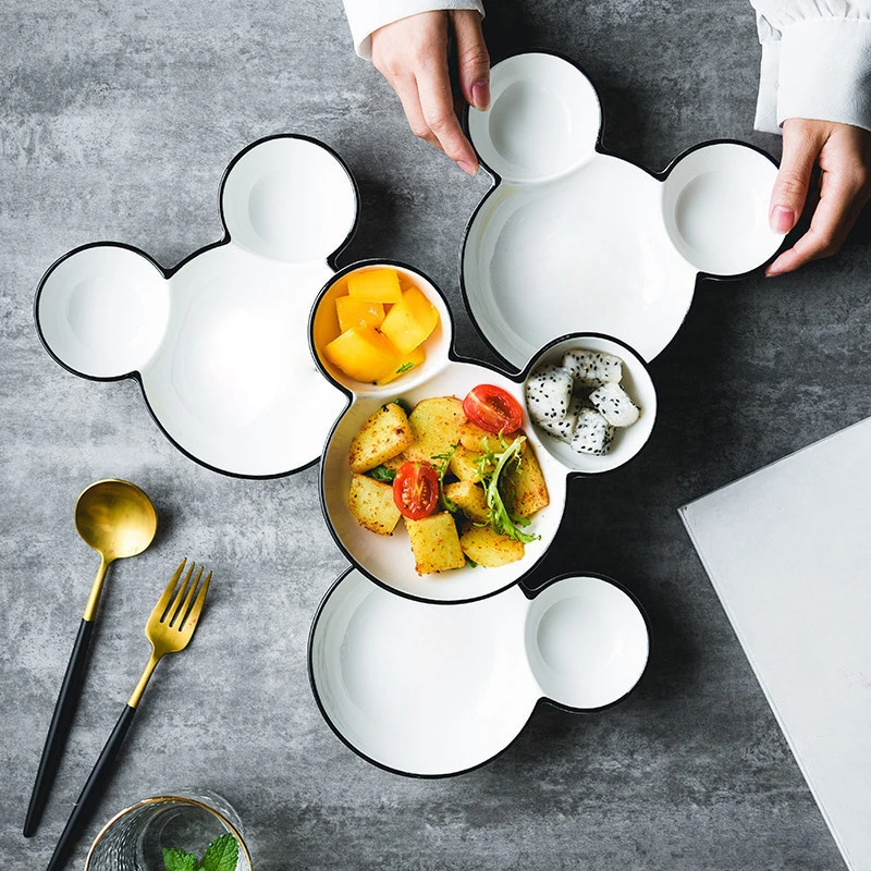 怀贤米奇陶瓷盘宝宝餐盘可爱创意儿童盘子早餐分格盘分餐盘点心