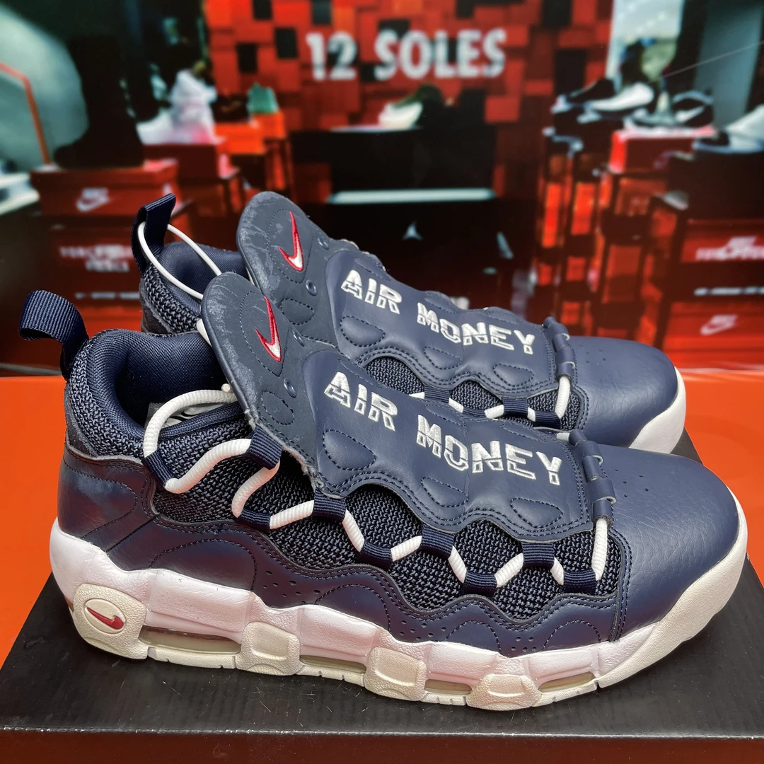 42.5码 中古 Nike Air More Money 大气垫 篮球鞋 藏蓝白 无盒