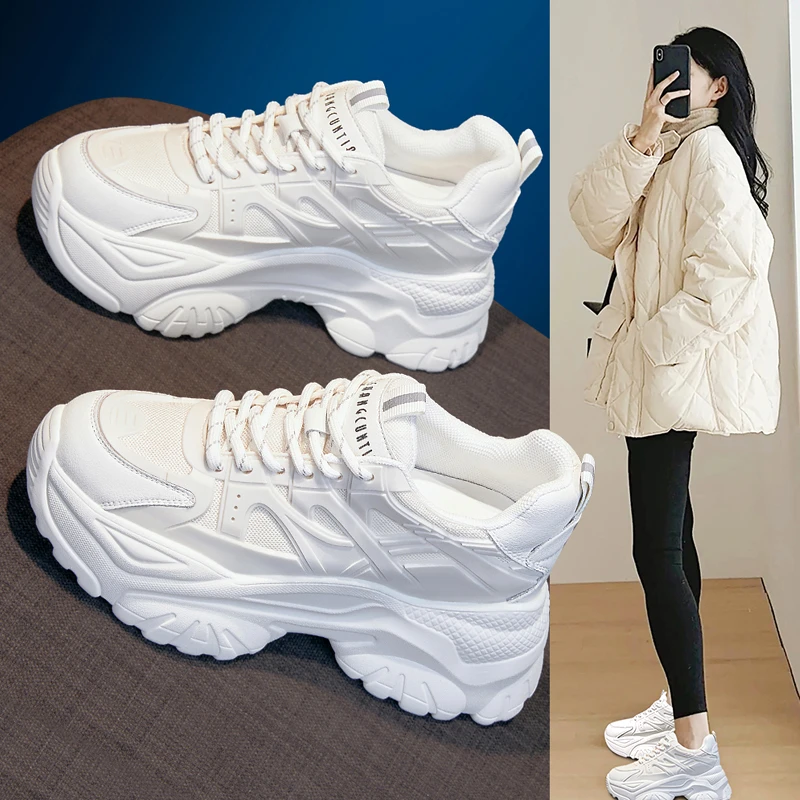 8CM老爹鞋女2025新款春季百搭厚底内增高鞋子女爆款运动鞋小白鞋