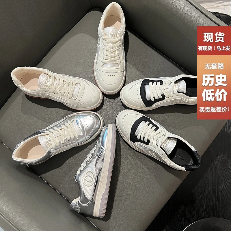 牛皮版~真皮厚底小香风复古板鞋女2025新款百搭休闲运动鞋小白鞋