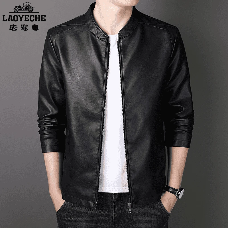 老爷车男士立领皮衣春秋新款潮流时尚休闲百搭皮夹克秋冬加绒保暖