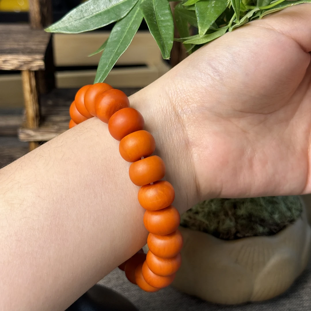 j004橘皮老蜡色14mm算盘珠单圈手链手串时尚饰品