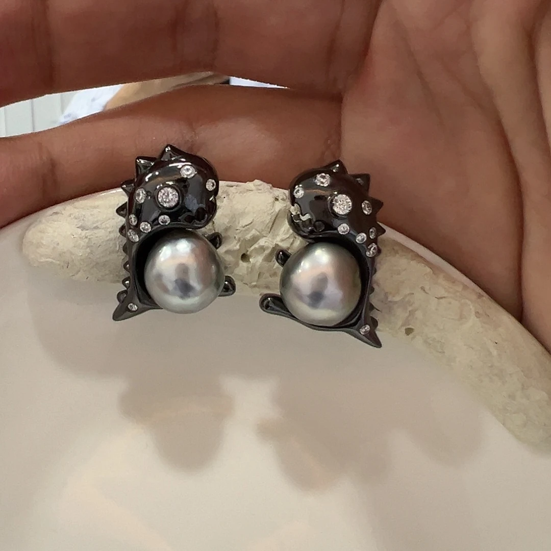 海水珍珠耳饰银S925镶嵌?****?