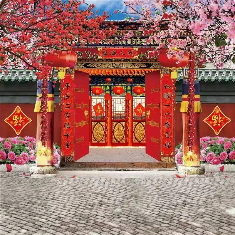 全家福背景布影楼中式喜庆古装大合影拍照背景主播背景墙墙布墙纸