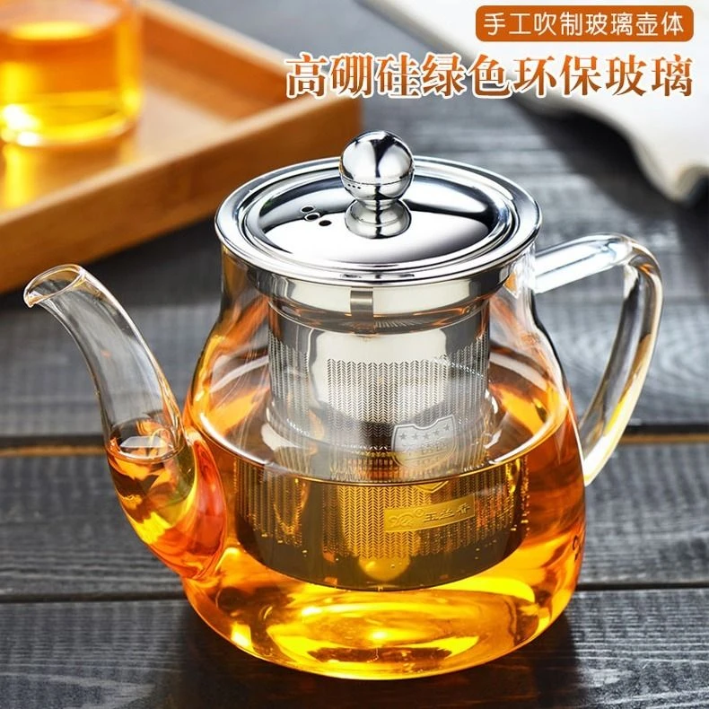 烧水大号家用玻璃茶壶耐高温泡不锈钢过滤茶具加厚耐热绿茶花套装