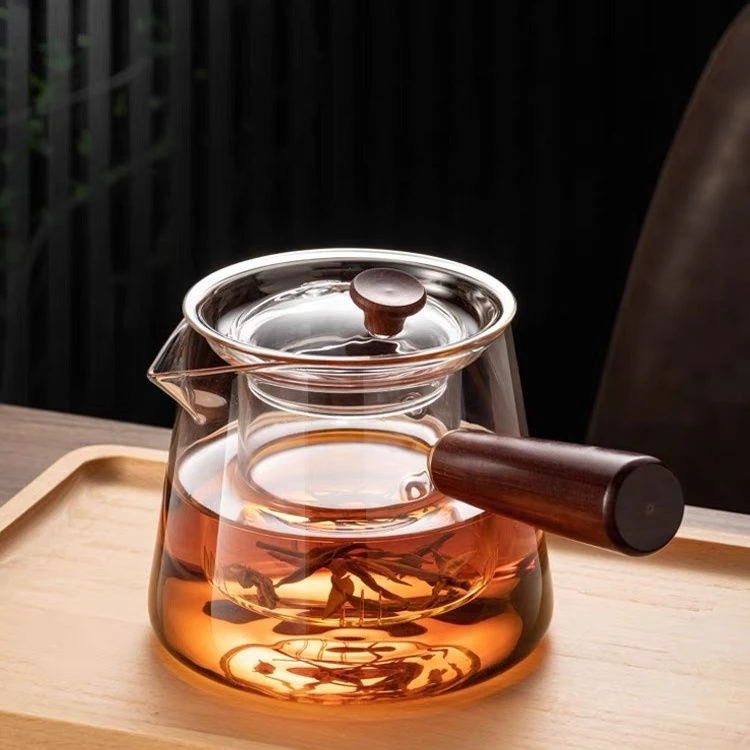 蒸煮家用侧把煮茶壶玻璃加厚耐高温木把过滤器单壶电陶炉烧水茶具