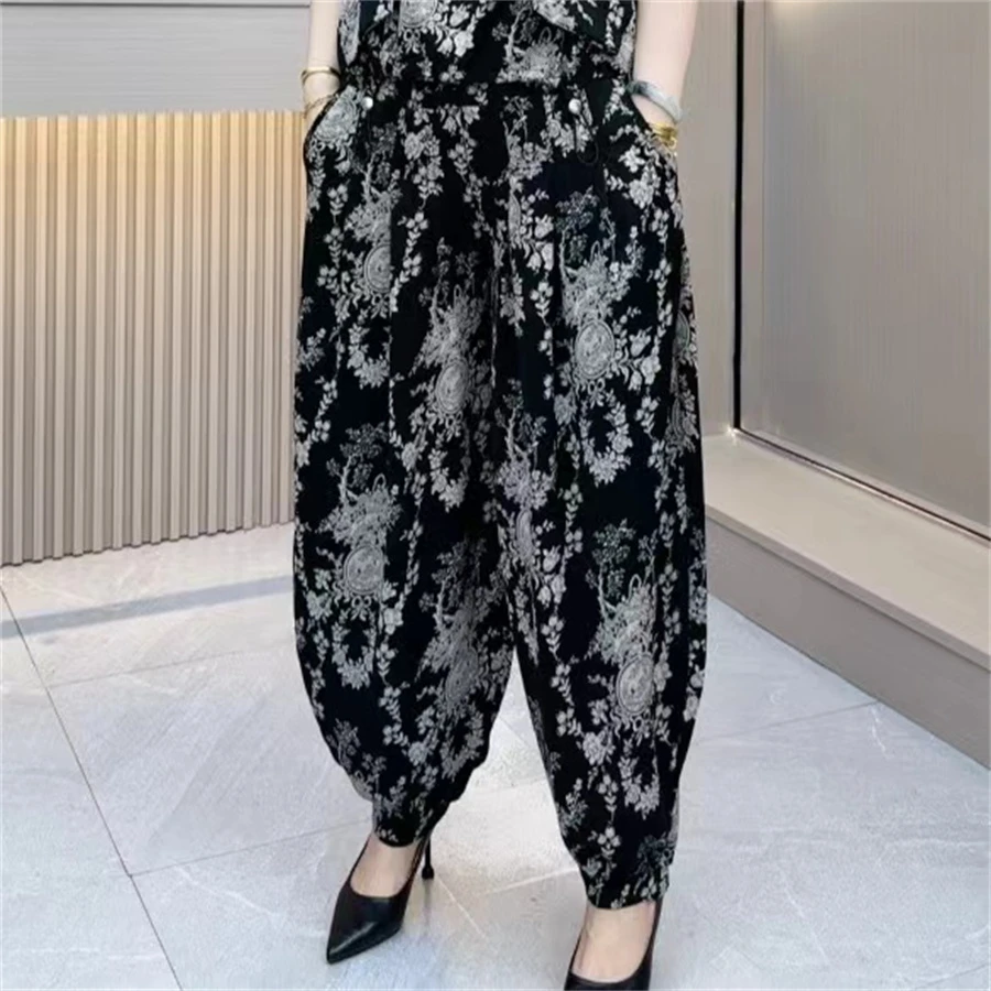 【大婷子严选】22808#夏季新款时尚妈妈装印花洋气九分百搭哈伦裤