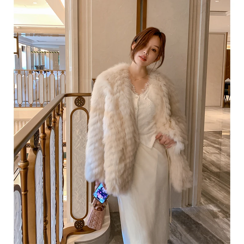 新款狐狸毛车条皮草外套女短款 韩版美拉德色显瘦气质毛毛大衣