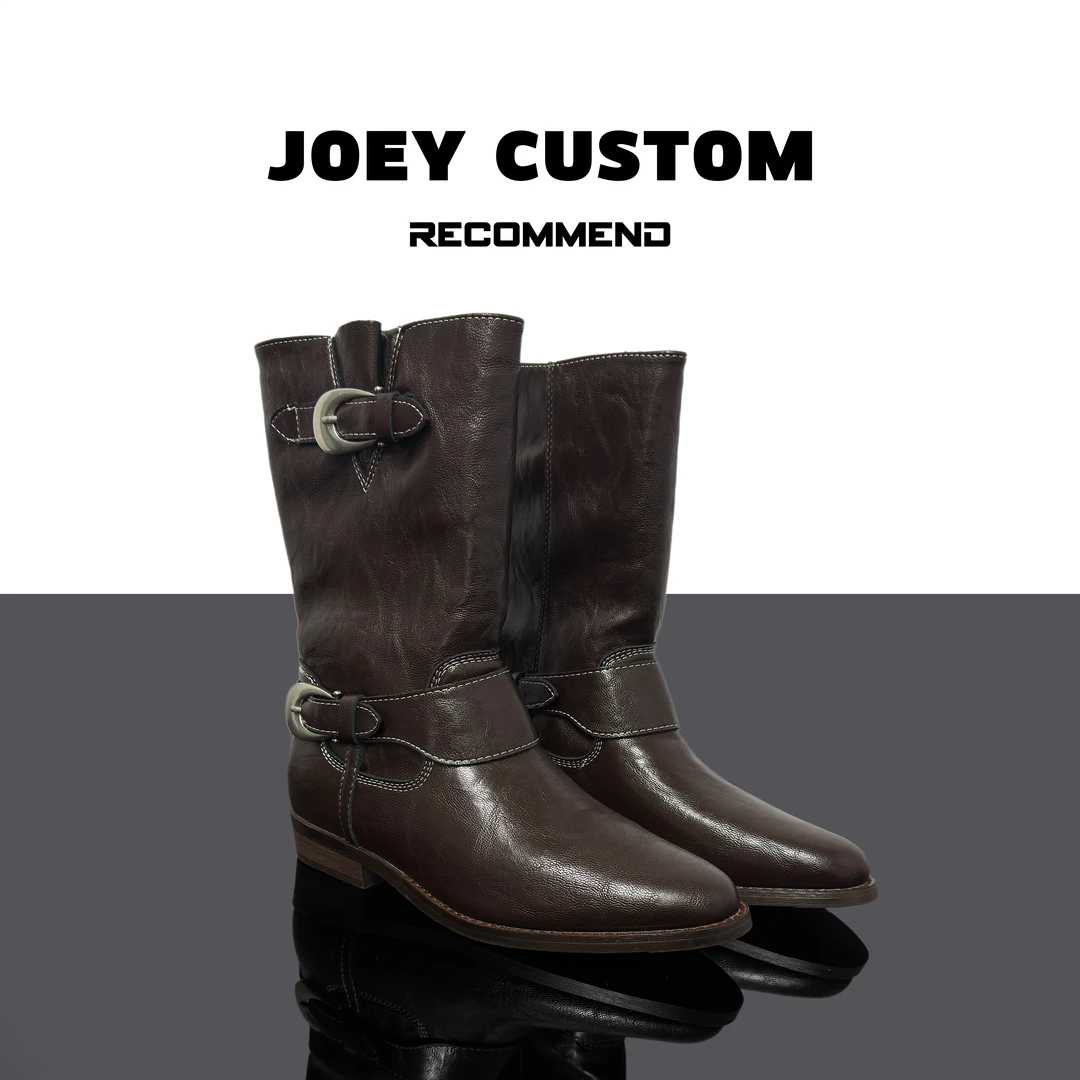 JOEY |  冬季新品气质骑士尖头保暖中筒靴复古时装靴 0559