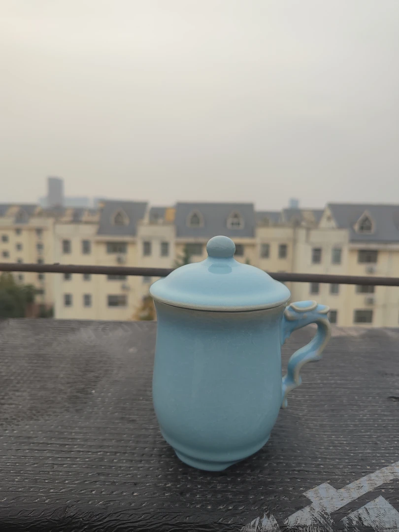 天青釉龙头杯 汝瓷 茶杯 蝉翼冰裂纹 可养线
