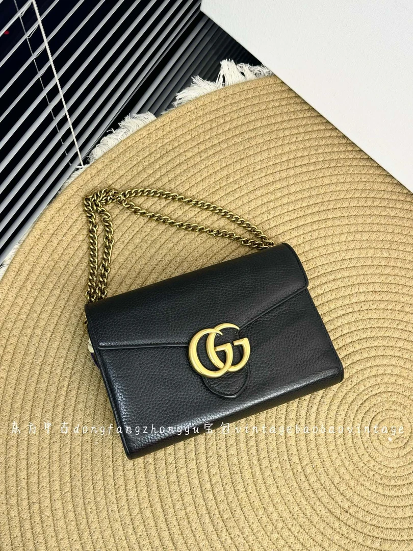 95新 GUCCI/GUCCI (K)gucci黑金woc斜挎包