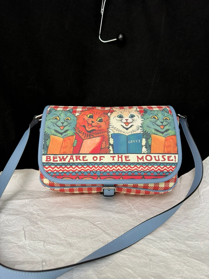 95新 GUCCI/古驰 gucci 猫咪格子斜挎包