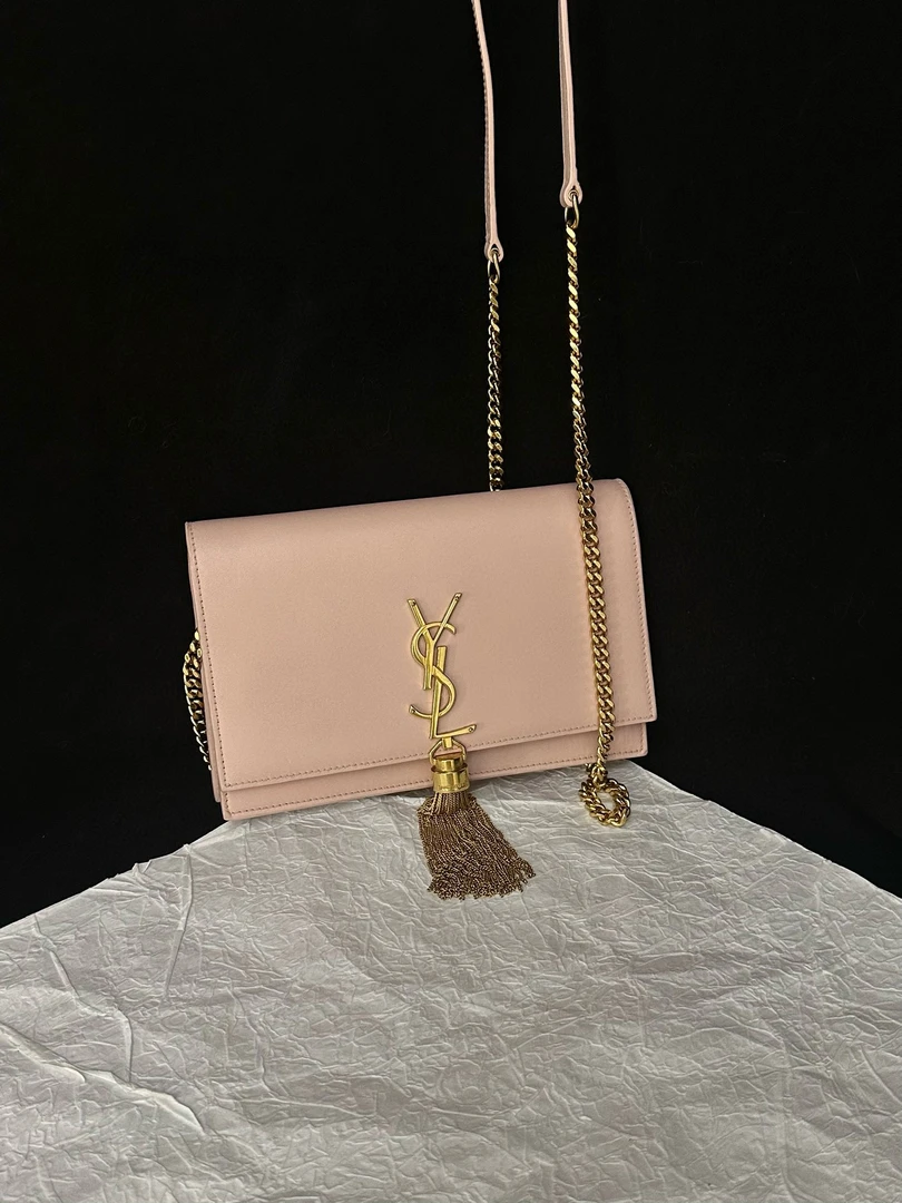 95新 YSL/圣罗兰 (K)ysl 樱花粉金流苏kate斜挎包