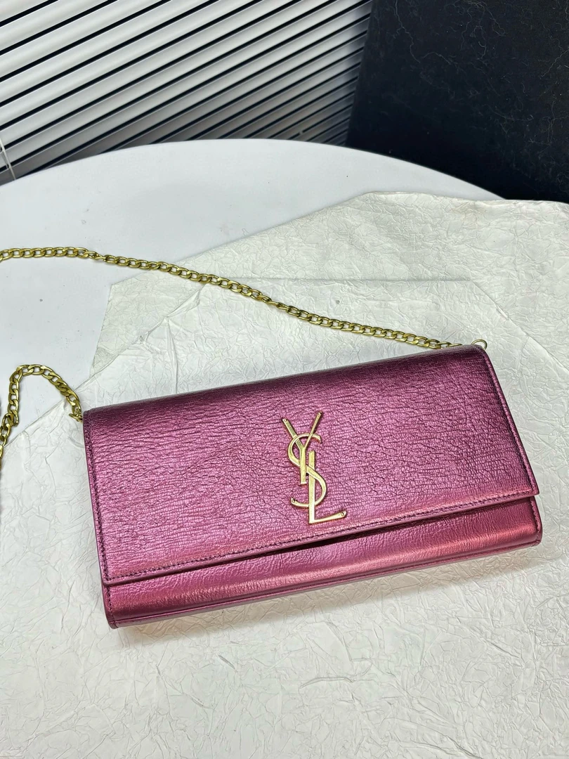 95新 YSL/圣罗兰 (K)ysl 珠光粉手拿包