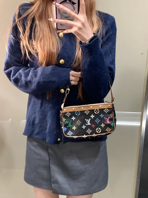 95新 LouisVuitton/路易威登 lv 黑三彩麻将手提包