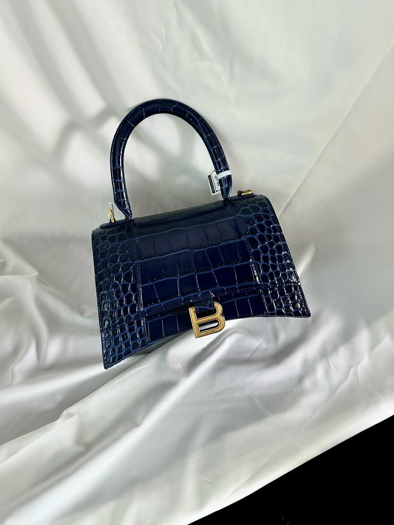 95新 Balenciaga/巴黎世家 巴黎世家 藏蓝色鳄压手提包(K)