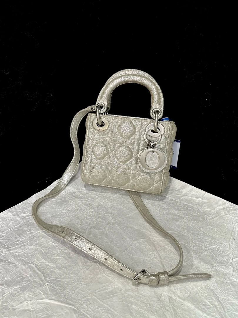 95新 DIOR/迪奥 dior 银色三格戴妃斜挎包