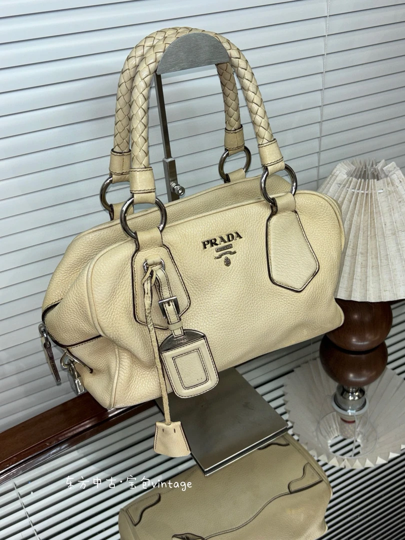 95新 Prada/普拉达 （K）prada 奶白色波士顿手提包