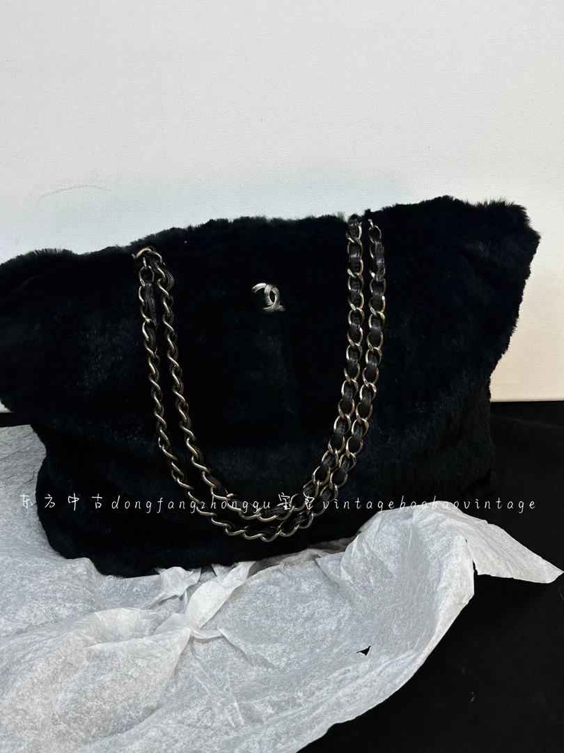 95新 Chanel/香奈儿 （K）chanel 黑色毛毛托特单肩包