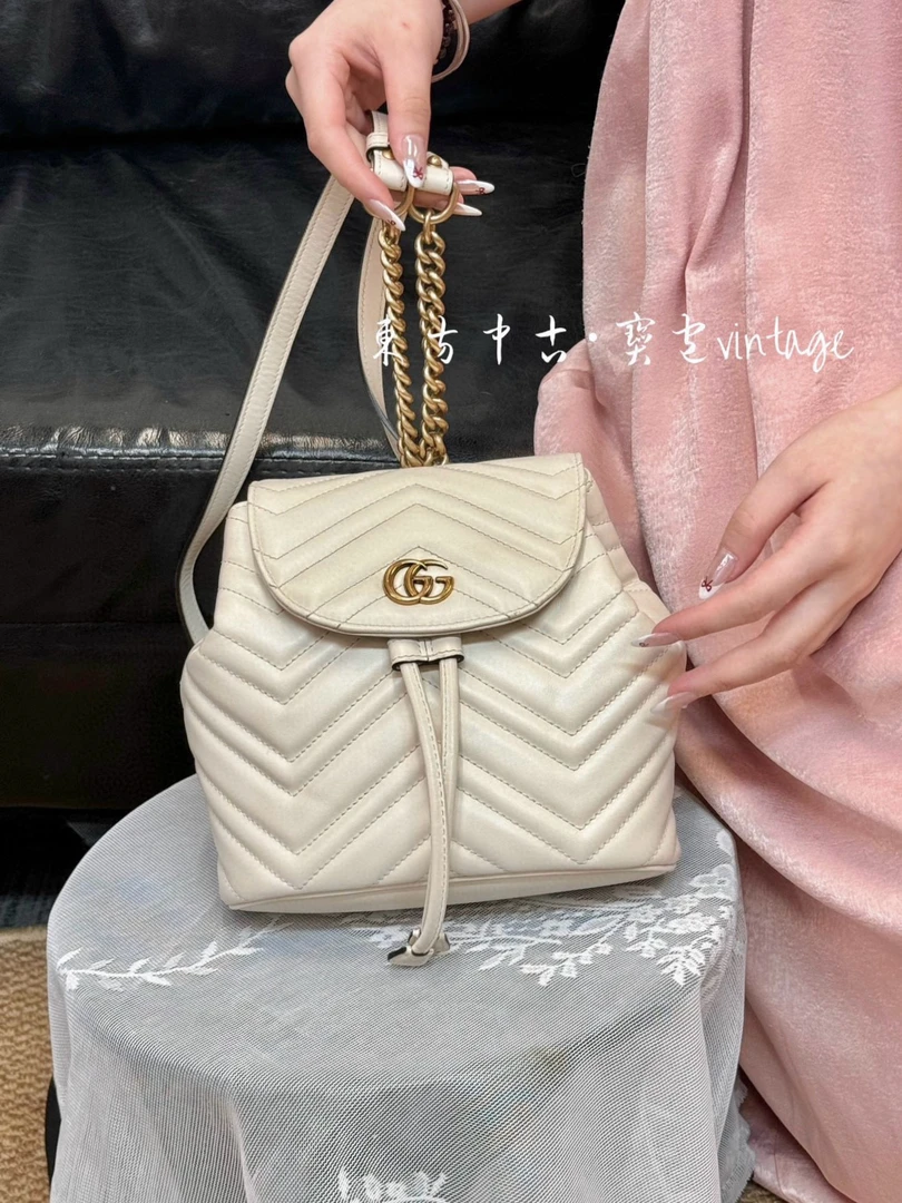 95新 GUCCI/古驰 gucci 白金马蒙双肩包