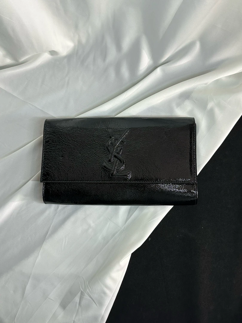 95新 YSL/圣罗兰 ysl 黑色漆皮手拿包 改黑