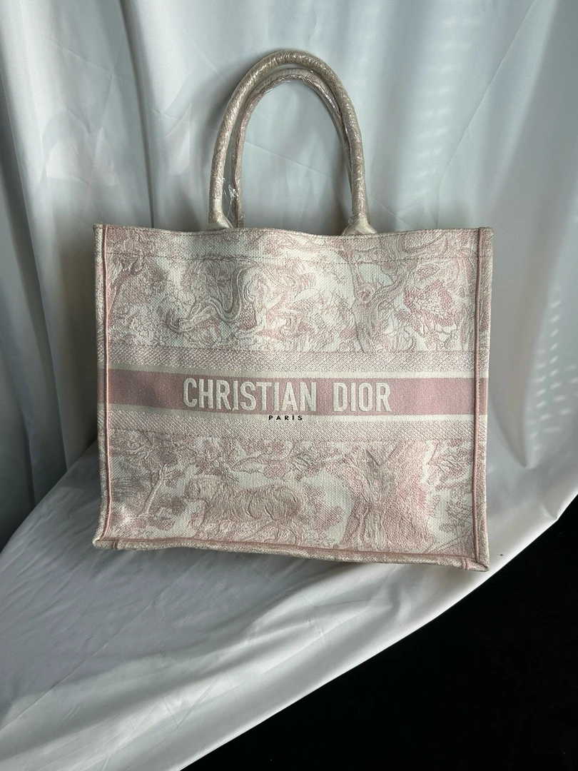 95新 DIOR/迪奥 dior粉色帆布tote手提包