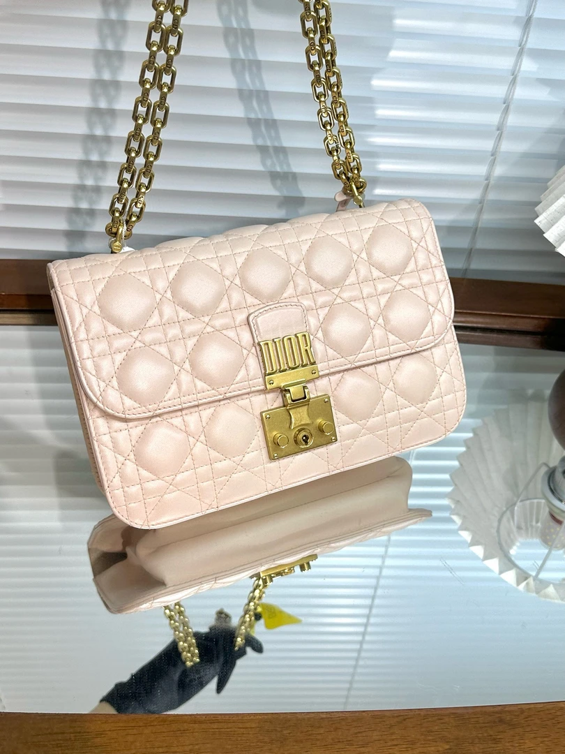95新 DIOR/迪奥 （K）dior 樱花粉addict单肩斜挎链条包