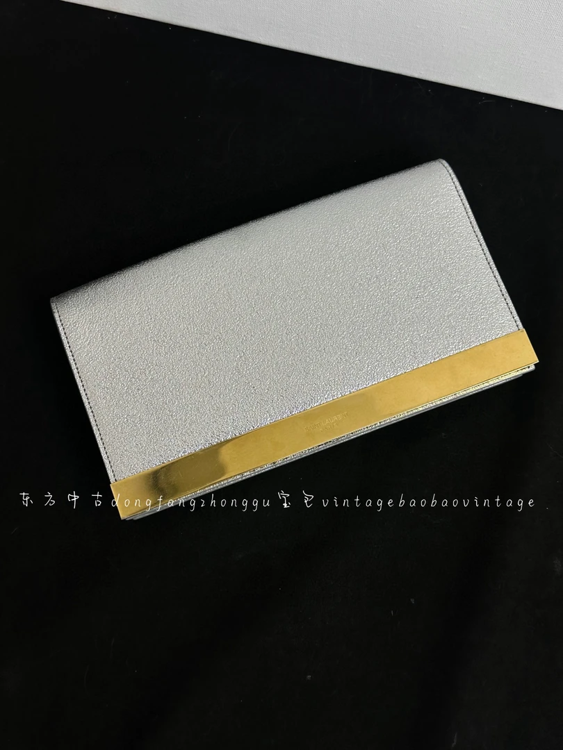 95新 YSL/圣罗兰 ysl 银色手拿包