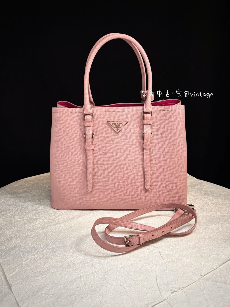 95新 Prada/普拉达 (K)prada 樱花粉double手提斜挎包
