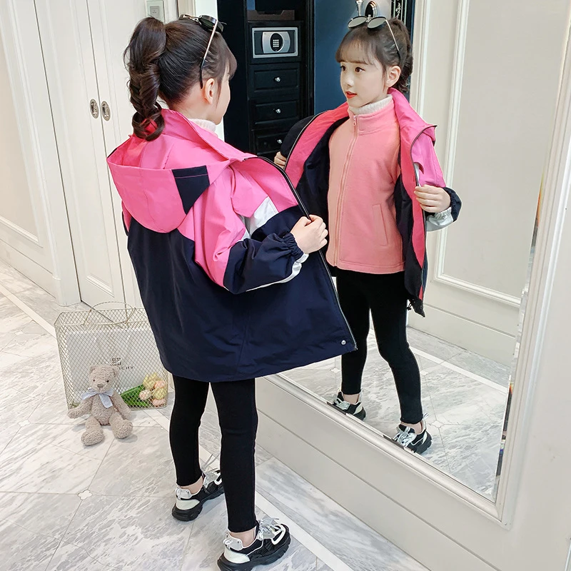 女童外套2022秋冬新款儿童三合一冲锋衣童装中大童加绒加厚两件套