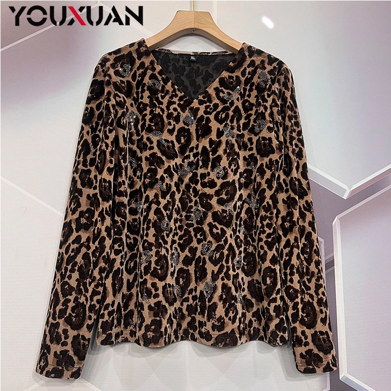 【设计师款】2024秋冬新款女士轻奢百搭豹纹V领上衣小衫打底衫67740