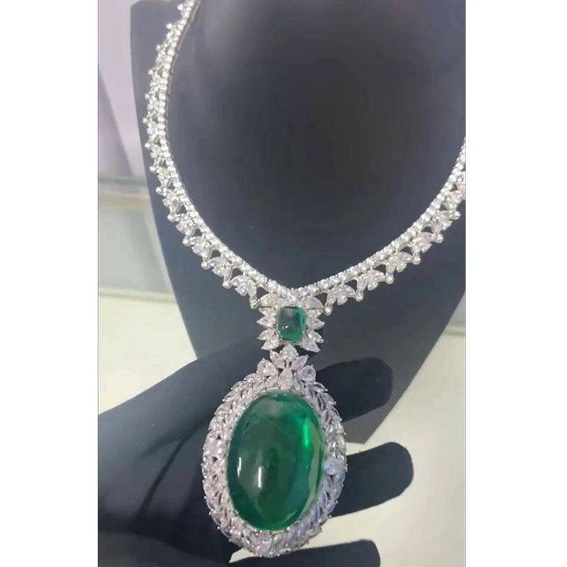 ZCY/子成说 坠链均925银合成锆石 轻奢气质镶嵌豪华绿色项链