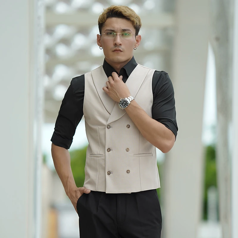 【森野】双排扣马夹修身纯色新郎结婚商务休闲男士西服马甲背心高级